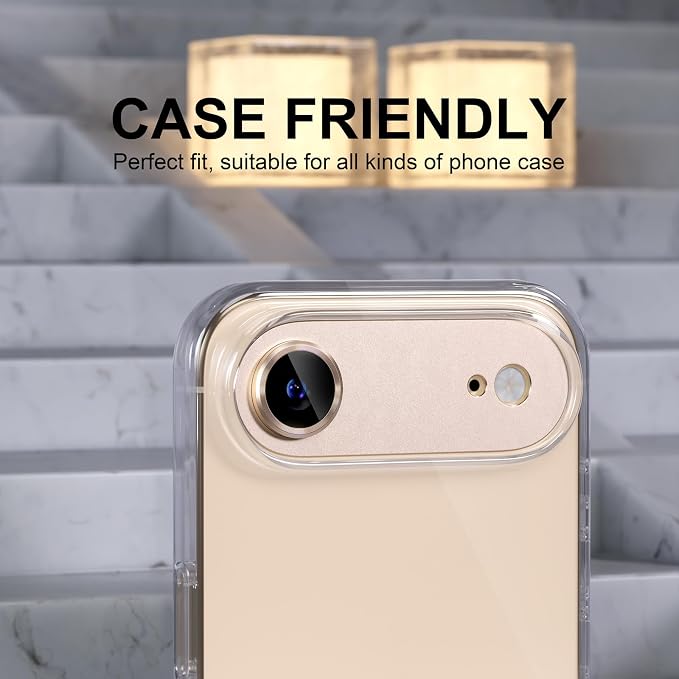 Choiche Compatible for iPhone 17 Air Camera Lens Protector, Strong Adsorption Camera Cover with 9H Tempered Glass Lens Screen Protector Metal Ring Decoration Accessories 6.5-inch (Gold)