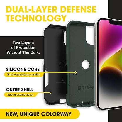 OtterBox iPhone 16e, 15, 14, & 13 Commuter Series Case - Slim & Tough, Pocket-Friendly, with Port Protection - Black/Green