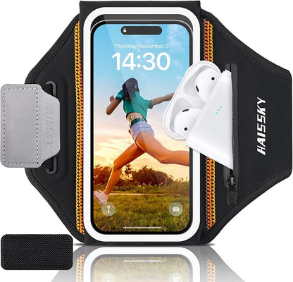 Running Armband for iPhone 15/14/13 Pro/Plus & Galaxy S20/S10, 3D Design Cell Phone Armband with Earphone Pouch Card Slot & Key Pockets, Water Resistant Sports Phone Holder Up to 6.9" Devices