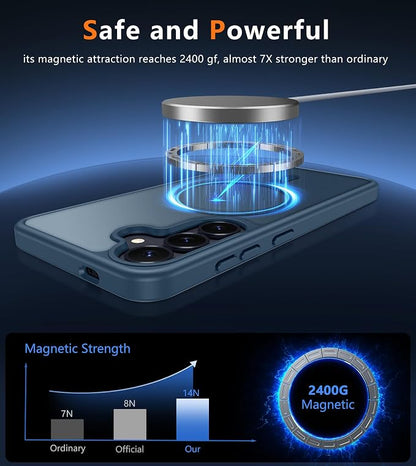 FNTCASE for Samsung Galaxy S25 Case: for Galaxy S24 Cases Magnetic Military Grade Drop Protection Translucent Cell Phone Cover - Slim Durable Shockproof Protective Bumper Cases- 6.2 inches (Blue) | Magnetic Phone Cases, 14FT Military Grade Drop Protect...