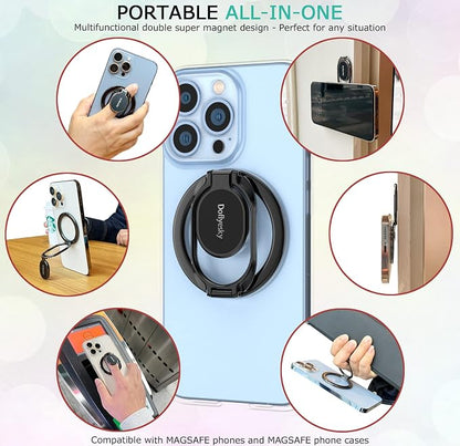 Magnetic Phone Grip Holder Kickstand, Gym Double Adjustable Finger Ring Grip and Stand, Compatible with PopSockets MagSafe Ring Removable for iPhone (Silver)