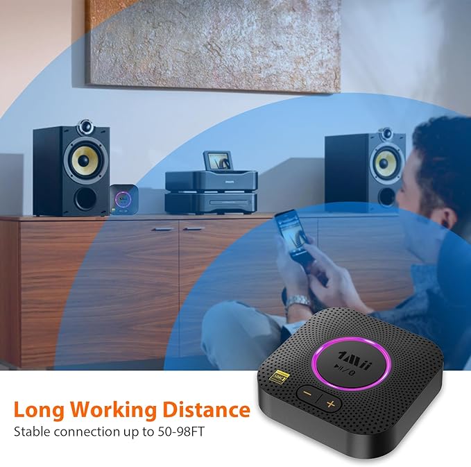 1Mii B06S+ LDAC Bluetooth 5.2 Receiver for Home Stereo Hi-Res Music Streaming, Hi-Fi Wireless Audio Adapter w/aptX HD Low Latency, Long Range Bluetooth Audio Receiver Volume Control, RCA/3.5mm Outputs