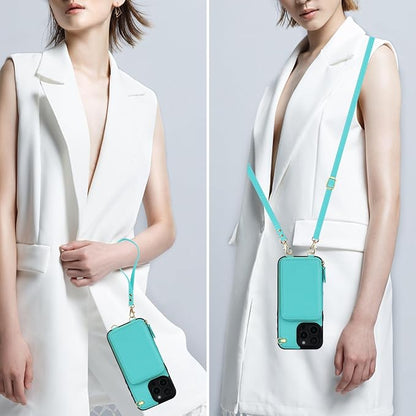 Bocasal Crossbody Wallet Case for iPhone 16 Pro Max, RFID Blocking Leather Purse Case with Card Holder, Protective Handbag Flip Cover with Zipper Wrist Strap Lanyard for Women 5G 6.9 Inch (Mint Green)