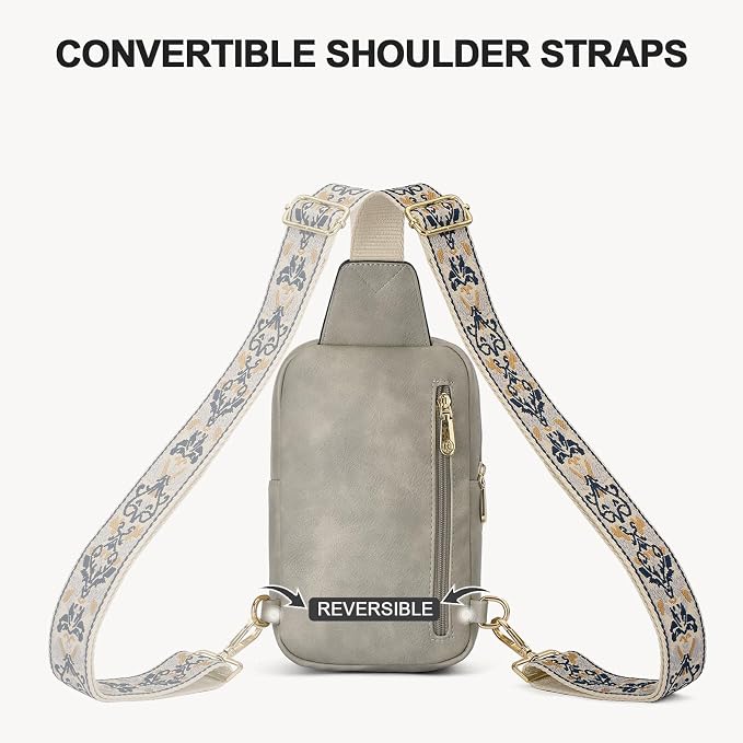 BOSTANTEN Sling Bag Quilted Crossbody Bags for Women Cross Body Purse Leather Fanny Pack with Adjustable Guitar Strap