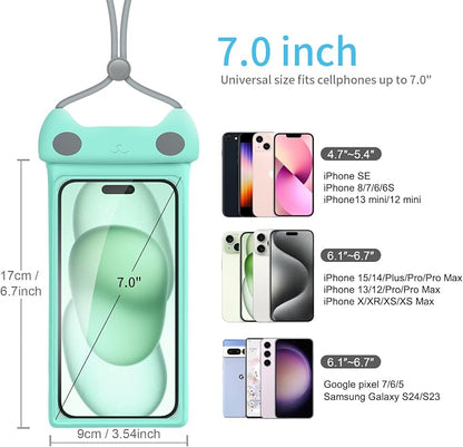 wellhouse Waterproof Phone Pouch, Waterproof Phone Case for iPhone 17 16 15 14 Pro Max XS Samsung, IPX8 3D Cellphone Dry Bag Beach Essentials -Kitten Crystal Mint