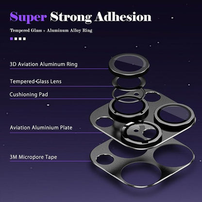 Camera Lens Protector for iPhone 16 Pro/iPhone 16 Pro Max Camera Lens Protector [Strong Adsorption] [Not Easy to Break] Metal Tempered Glass Rear Camera Screen Cover - Black