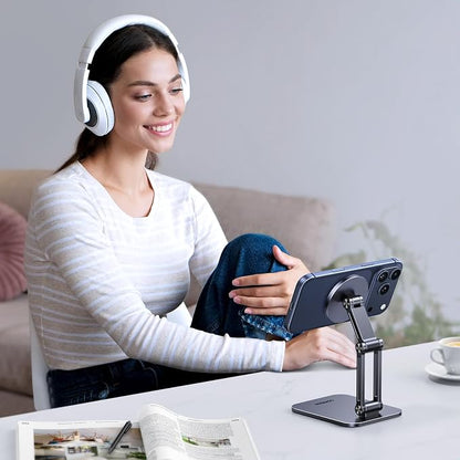 UGREEN Magnetic Phone Stand Compatible with MagSafe Holder for Desk Ergonomic Design Adjustable, Aluminum Cell Phone Stand Compatible for iPhone 17 Air 16 15 14 13 12 Pro Max and MagSafe Case, Grey
