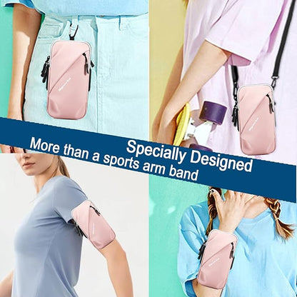 Prime Comfort Phone Holder, Small Crossbody Shoulder Holsters Bag with Arm Band, Fits iPhone and Android, Use for Running, Walking, Hiking & Biking (6.7 Inches, Pink)