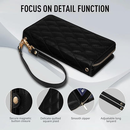 Rssviss Crossbody Case for Samsung Galaxy S26 Ultra Case Wallet, RFID Blocking Leather with Card Holder Kickstand, Handbag Zipper Flip Cover with Wrist Strap for S26 Ultra 6.9" Men Women, Black