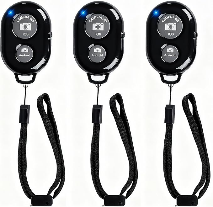Wireless Remote Shutter for Cellphones and Tablets (3 Pack), AOQIYUE Bluetooth Remote for iPhone/Android Camera Control, Selfie Clicker for Photos and Videos - Wrist Strap Included