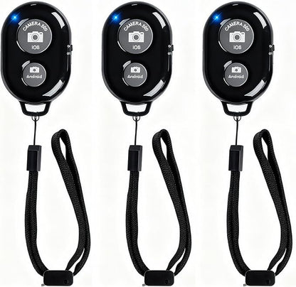 Wireless Remote Shutter for Cellphones and Tablets (3 Pack), AOQIYUE Bluetooth Remote for iPhone/Android Camera Control, Selfie Clicker for Photos and Videos - Wrist Strap Included