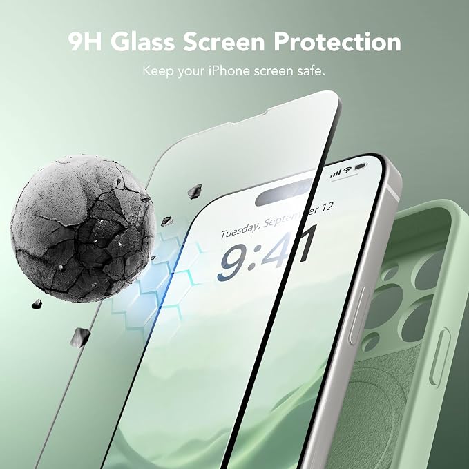 Magnetic for iPhone 14 Pro Case, Compatible with MagSafe, [Full Camera Protection][Screen Protector] Silicone Shockproof Protective Phone Case for iPhone 14 Pro 6.1", Light Cyan