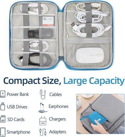 Cord Organizer Travel Case, Cable Organizer Bag for Chargers, USB Cables, Power Bank & Electronics Accessories, Portable Tech Organizer Pouch with Mesh Pockets, Water Resistant Travel Gear Bag