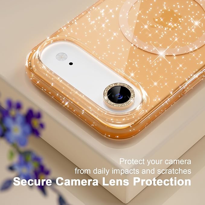 Choiche Magnetic for iPhone 17 Air Case Compatible with MagSafe, Women Cute Glitter Sparkly Phone Case with Diamond Camera Lens Protectors, Military-Grade Drop Protection 6.5" (Gold)