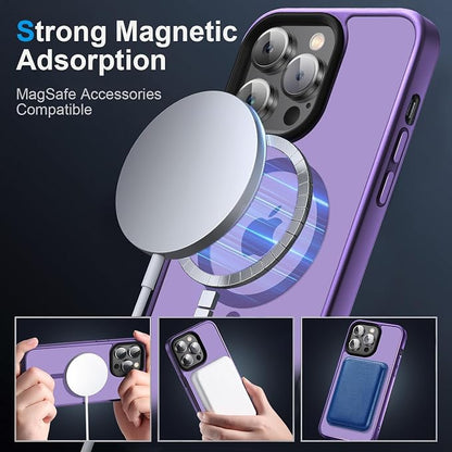 Magnetic Case for iPhone 14 Pro Max Case [10FT-Grade Drop Tested & Compatible with MagSafe] Translucent Anti-Fingerprint Anti Shockproof Protective Shell 6.7 Inch, Deep Purple