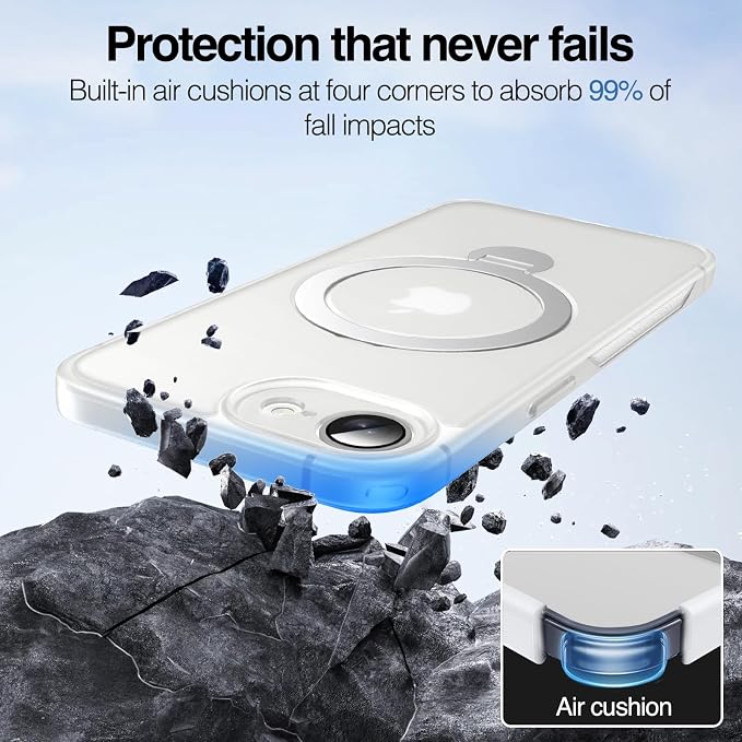 Anqrp 360° All-in-ONE Stand Case for iPhone 17e & iPhone 16e Case with Rotatable Magnetic Kickstand Ring Holder, Compatible with MagSafe, MIL-Grade Shockproof iPhone 17e/16e Phone Case Cover,Clear