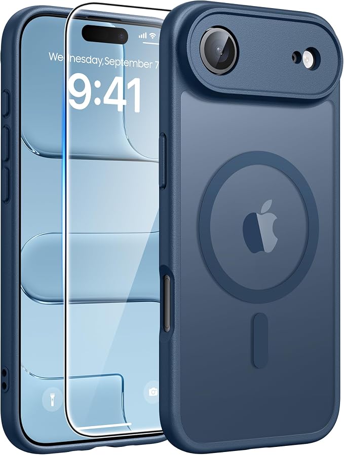 FNTCASE for iPhone Air Case: [Compatible with Magsafe] Translucent Matte Cases with [Full Camera Protection] [Screen Protector] Military Grade Shockproof Protective Phone Cover - Blue