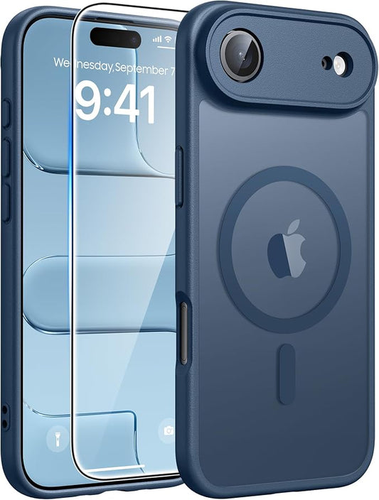 FNTCASE for iPhone Air Case: [Compatible with Magsafe] Translucent Matte Cases with [Full Camera Protection] [Screen Protector] Military Grade Shockproof Protective Phone Cover - Blue