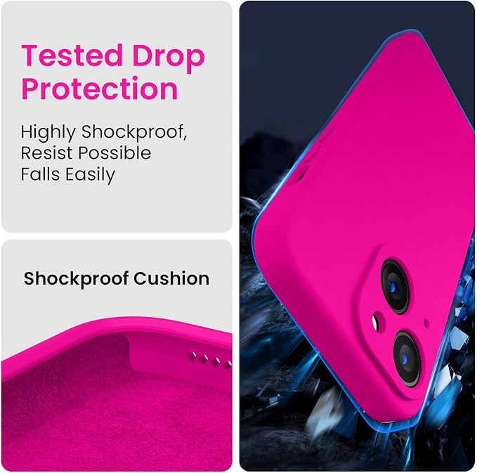 FireNova Designed for iPhone 14 Case, Silicone Upgraded [Camera Protection] Phone Case, Soft Anti-Scratch Microfiber Lining Inside, 6.1 inch, Hot Pink