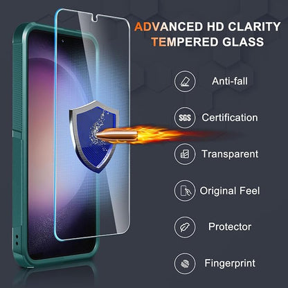 RMOCR Case for Samsung Galaxy S25 Plus, Full Body Heavy Duty Rugged Shockproof Protective Phone Cover with Lanyard Strap, Tempered Glass Screen Protector and Camera Lens Cover, Dark Green