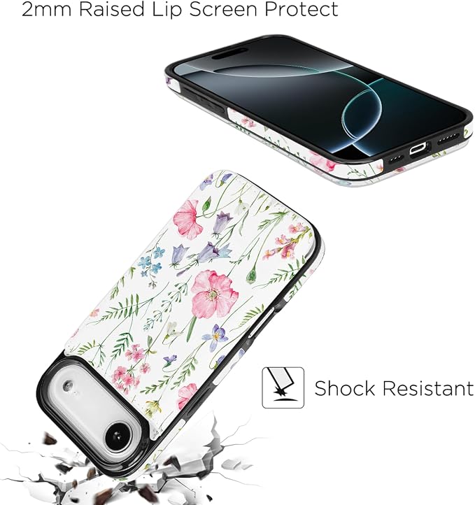 uCOLOR for iPhone 17 Air Wallet Case with Card Holder PU Leather RFID Blocking Design iPhone Air flip case for Women Men Magnetic Clasp Kickstand Design 6.5 inch (Pink Flowers)