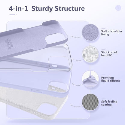 GONEZ Magnetic for iPhone 14 Case, Compatible with Magsafe, with Screen Protector + Camera Protector, Anti-Scratch Microfiber Lining, Liquid Silicone Shockproof Protective Phone Case, Lilac