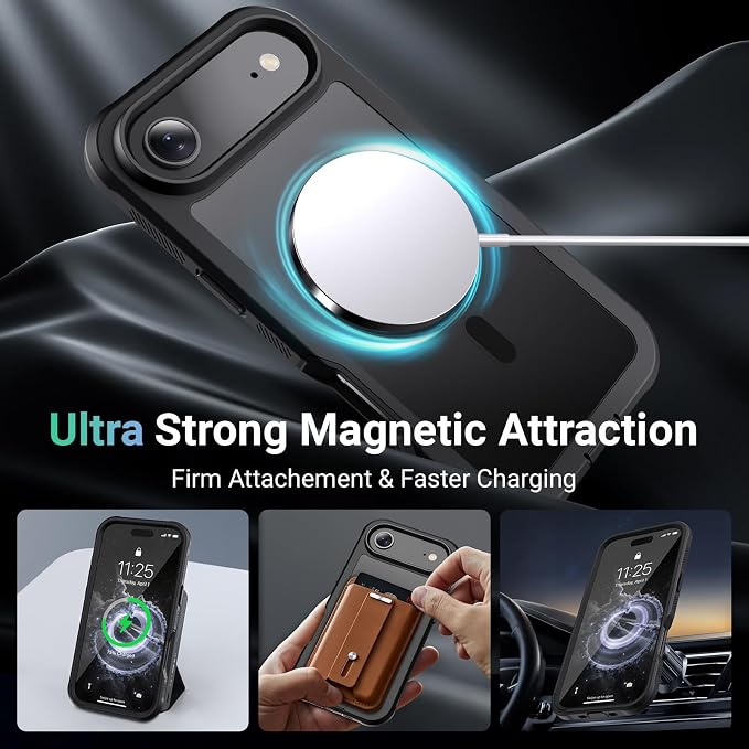 jaroco Magnetic for iPhone Air Case, [Compatible with MagSafe][Military Grade Drop Protection][Heavy Duty Protection][Non-Slip][Shockproof] 2-Layer Durable Bumper Phone Case 6.5''-Black
