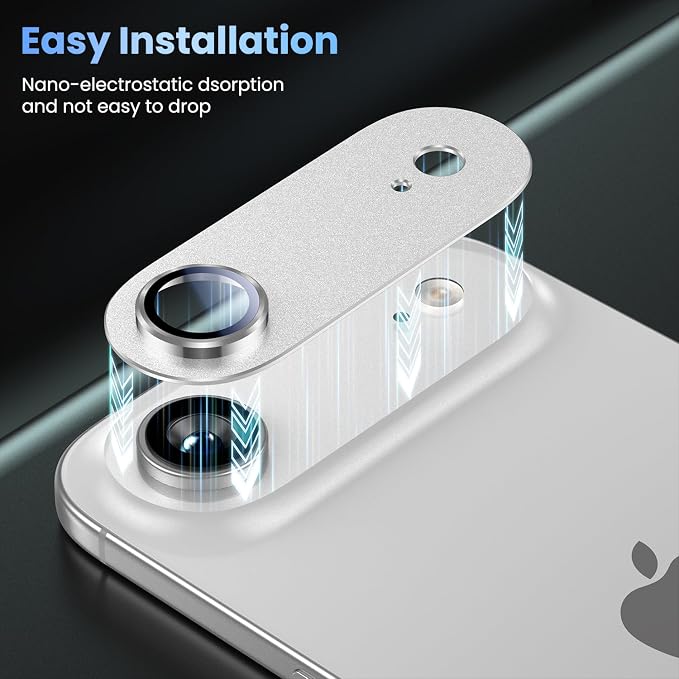 Uyiton Compatible with iPhone Air Camera Lens Protector - [Not Easy to Break][Strong Adsorption][Case-Friendly] Metal Tempered Glass Rear Camera Screen Cover - Cloud White