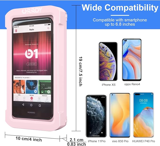 URROY Shower Phone Holder Waterproof, 360° Rotation Shower Phone Case, Anti-Fog High Sensitivity Universal Cover Mount Stand for Bathroom Wall Mirror Bathtub Kitchen，Men Women Pink