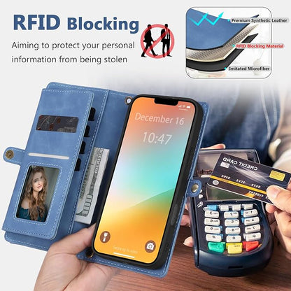Wallet Case for iPhone 13 Pro with Card Holder/Crossbody Wallet/Strap| RFID Blocking | Magnetic | Kickstand | Detachable | PU Leather Phone Case for iPhone 13 Pro,6.1 in,Sky Blue