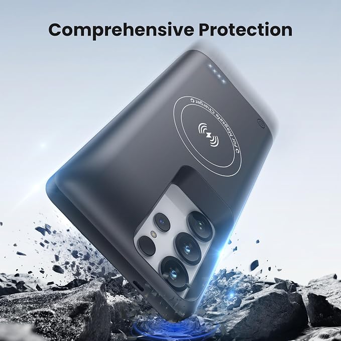 Charging Phone case for Samsung Galaxy S25/Galaxy S24 Battery Case, Real 10000mAh Portable Power Bank with Magnetic Wireless Charging Black
