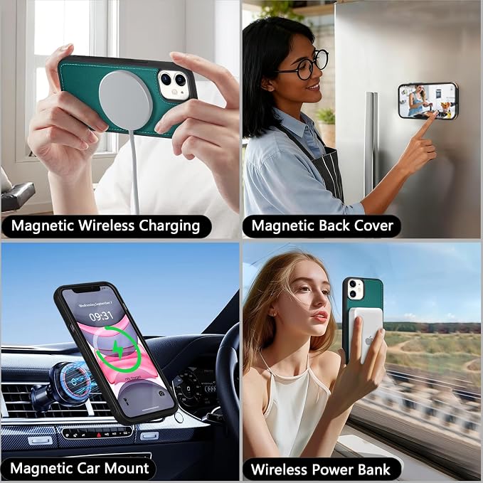 Wallet Case for iPhone 11 with Card Holder/Crossbody Wallet/Strap| RFID Blocking | Magnetic | Kickstand | Detachable | PU Leather Phone Case for iPhone 11,6.1 in,Green