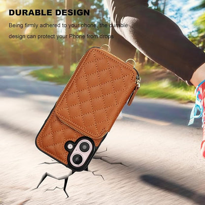 Bocasal Crossbody Wallet Case for iPhone 16, RFID Blocking PU Leather Zipper Handbag Purse Flip Cover, Kickstand Folio Case with Card Slots Holder Wrist Strap Lanyard 5G 6.1 Inch (Brown)
