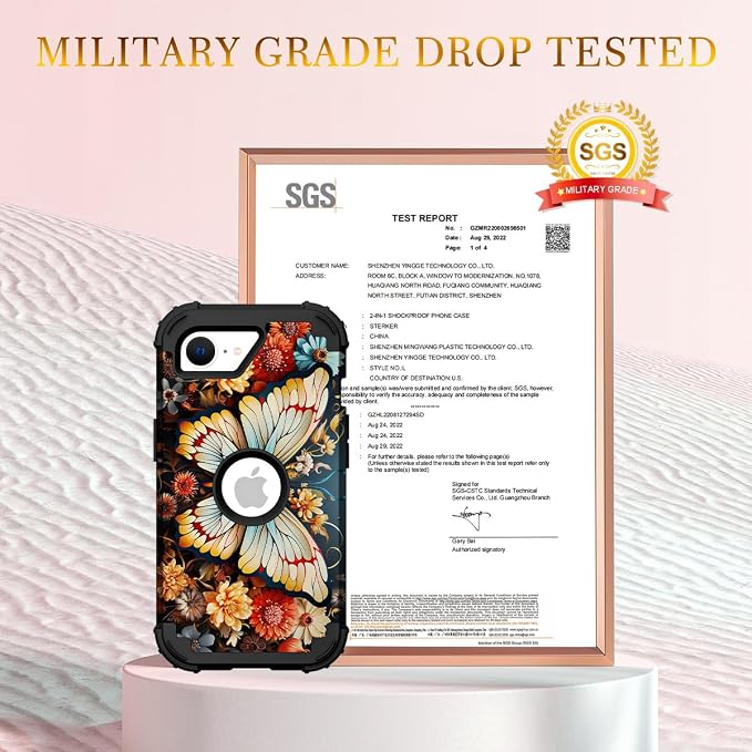 Hocase for iPhone 17e/iPhone 16e Case, Heavy Duty Shockproof Protection Hard Plastic+Silicone Rubber Hybrid Protective Phone Case for iPhone 17e/16e 6.1" - Butterfly on Flowers