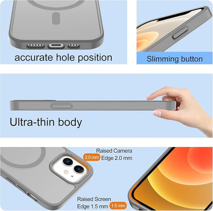 Pilaru for iPhone 12 Case & iPhone 12 Pro Case [Compatible with Magsafe] Translucent Matte Magnetic Case with Screen Protector,SlimThin Shockproof Protection Case for iPhone 12 & 12 Pro-Gray