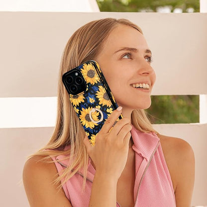 HAOPINSH for iPhone 16 Pro Max Wallet Case with Card Holder, 360°Rotation Ring Kickstand, Blooming Sunflowers Pattern, RFID Blocking Leather for Girls Women, Protective Cover 6.9"