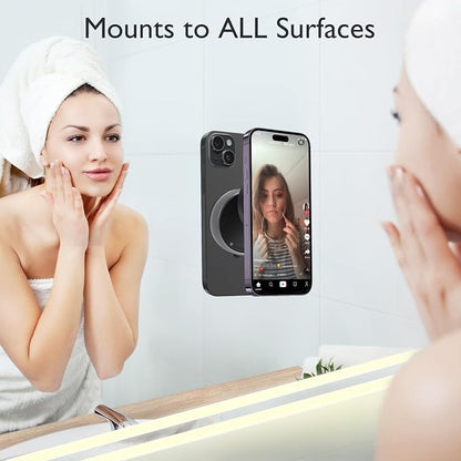 CornrStr Mirror Phone Holder for Shower Magsafe Compatible - Instant Suction Reusable Shower Phone Holder for Windshield, Car, Travel, Gym, Portable, Fits Android & iPhone 17, 16, 15