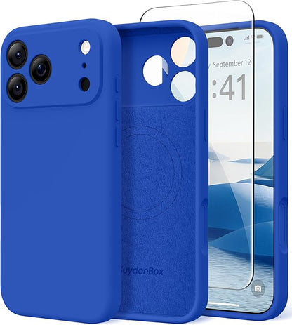Magnetic for iPhone 17 Pro Case, Compatible with MagSafe, [Full Camera Protection][Screen Protector] Silicone Shockproof Protective Phone Case for iPhone 17 Pro 6.3", Klein Blue