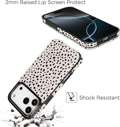 uCOLOR for iPhone 17 Pro Max Wallet Case with Card Holder PU Leather RFID Blocking Design iPhone 17 Pro Max flip case for Women Men Magnetic Clasp Kickstand Design 6.9 inch (Almond Latte Polka Dot)