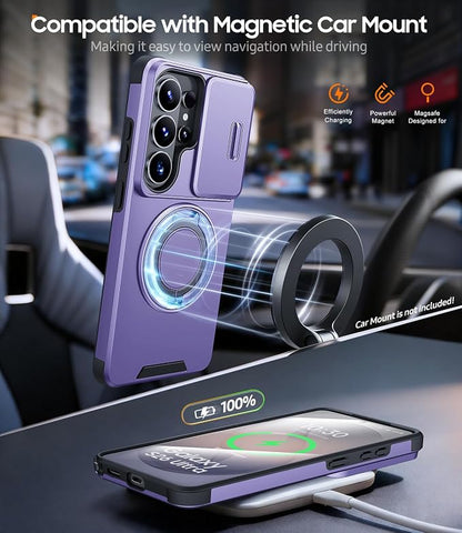 JAME for Samsung Galaxy S26 Ultra Case, Ring Holder Stand Kickstand, Slide Camera Cover with Screen Protector, Dual-Layer Shockproof Protective Magnetic Accessory Friendly S26 Ultra Phone Case, Purple