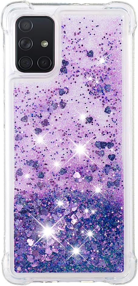 Glitter Case für Galaxy A71 Silicone, Transparent Protective Case Bumper Phone Cover Glitter Floating Liquid Phone Case Full Body Rugged Scratch Slim Shell compatible with Samsung Galaxy A71, Purple