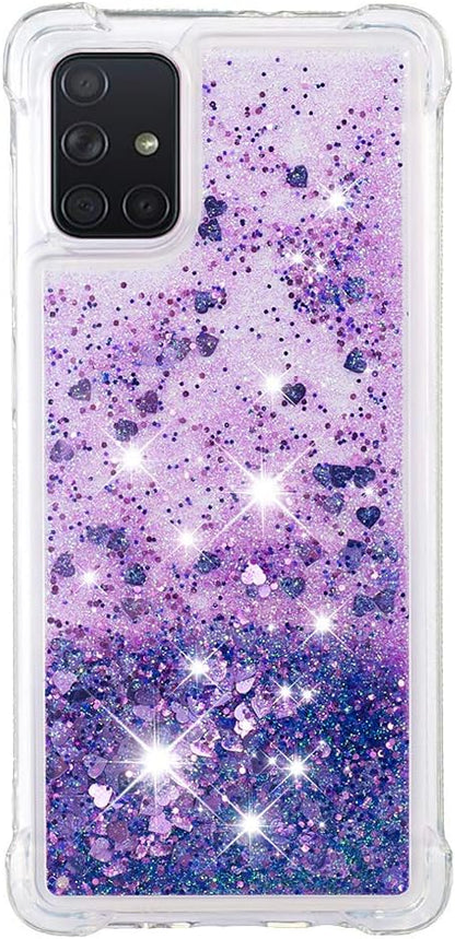 Glitter Case für Galaxy A71 Silicone, Transparent Protective Case Bumper Phone Cover Glitter Floating Liquid Phone Case Full Body Rugged Scratch Slim Shell compatible with Samsung Galaxy A71, Purple