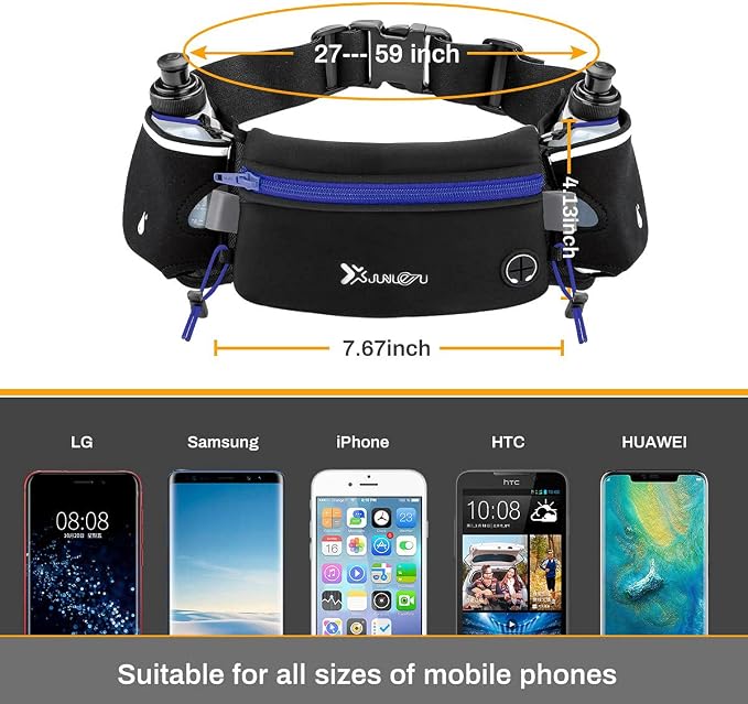 Number-one Running Belt with Water Bottles(2 x 175ML), Hydration Belt Waterproof Waist Pack Bag Fits iPhones Adjustable Sports Waist Pouch for Marathon Running Hiking Cycling