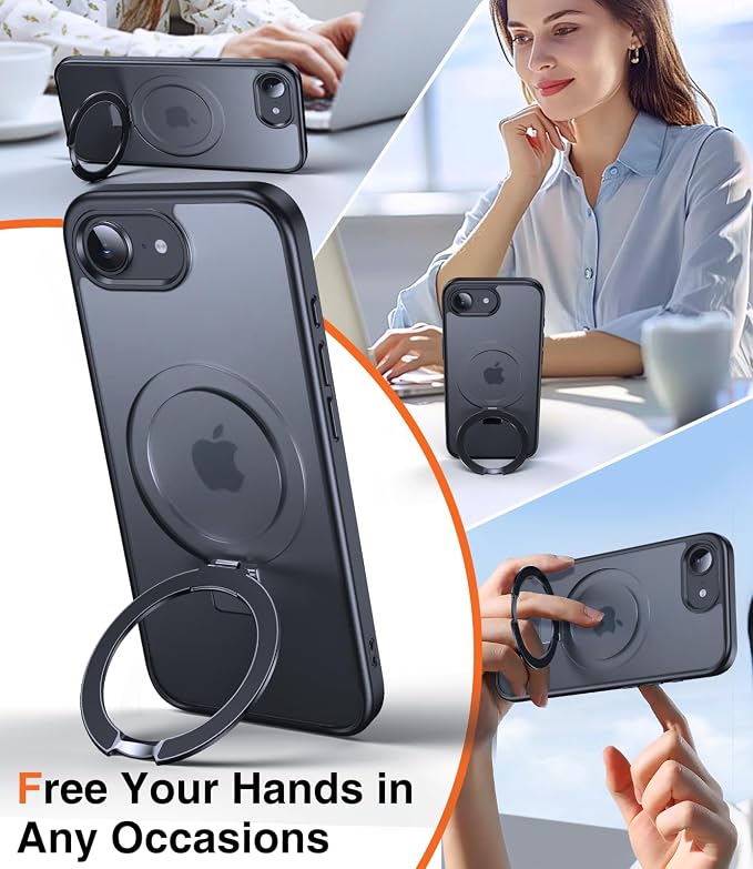 Chicfun 3-in-1 [Magnetic+Kickstand+Ring Holder] for iPhone 17e Case & iPhone 16e case with Stand Compatible with MagSafe, Military Shockproof Protective iPhone 17e Phone Case Kickstand Cover Black