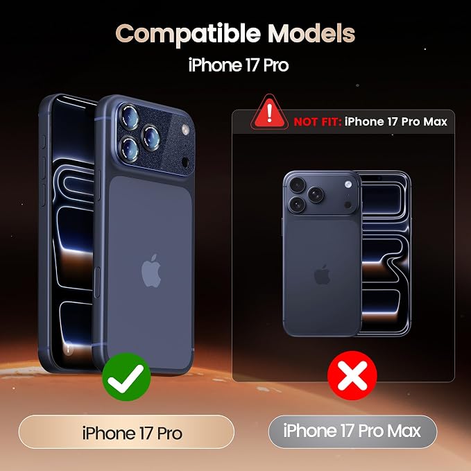 Camera Lens Protector Compatible with iPhone 17 Pro - Metal Frame Tempered Glass Cover, [Anti-Scratch] [Drop-Proof][Strong-Adhesion] Rear Camera Screen Cover- Sparkle Deep Blue