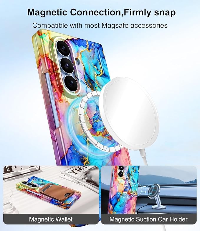 Btscase for Samsung Galaxy Z Fold 8 Ultra Case,Built in Front Screen Protector,[Compatible with MagSafe] Marble Hard PC Slim Shockproof Full Body Drop Protective Case for Z Fold 8 Ultra, Bright Blue