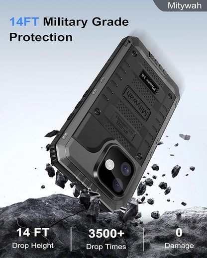 Mitywah Waterproof Case for iPhone 16, Shockproof Heavy Duty Case with Built-in Screen Protector, Underwater Full Body Protective Metal Case 6.1 inch, Black