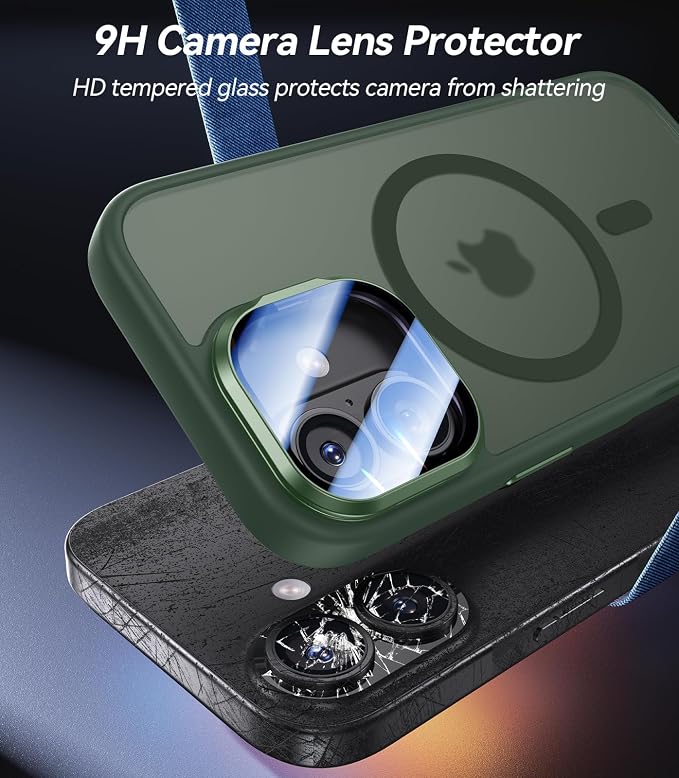 [Upgraded Full Camera Protection] for iPhone 17 Case with Camera Cover Stand [Fit for MagSafe][10FT Mil-Grade Protection] Translucent Magnetic iPhone 17 Phone Case, Green