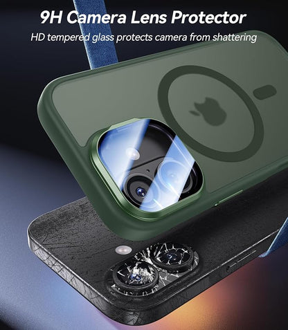 [Upgraded Full Camera Protection] for iPhone 17 Case with Camera Cover Stand [Fit for MagSafe][10FT Mil-Grade Protection] Translucent Magnetic iPhone 17 Phone Case, Green