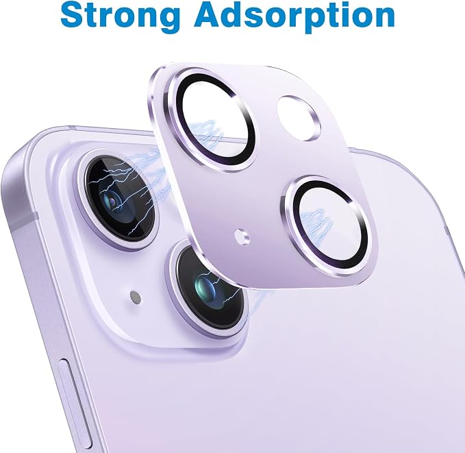 Compatible with iPhone 14 and iPhone 14 Plus Camera Lens Protector, Anti-Scratch Tempered Glass Camera Screen Protector Shockproof Full Protective Camera Cover Case Friendly Lens Cover-Purple